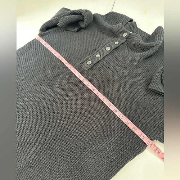 Aerie Henley Oversized Knit Cotton Sweater Black - Picture 6 of 12